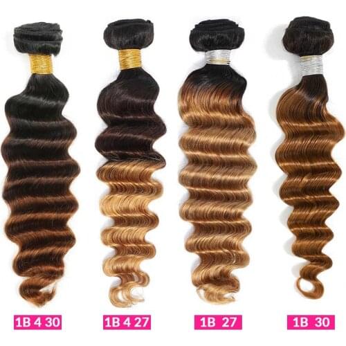 Ombre Loose Deep Wave Human Hair Bundles 1B 4 27 30 Deep Curly 3 4 Bundles Remy Ombre Honey Blonde Brazilian Hair Weave Bundles