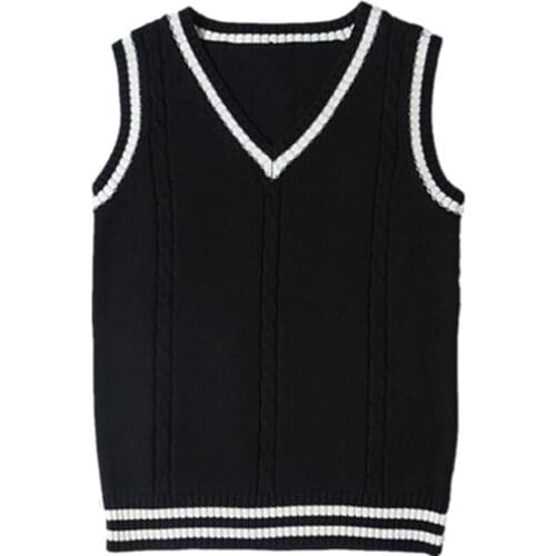 Loose Black Sweater Vest Spring Autumn Womens Vest knitted Vest V Neck Fashion Jumper knitting Vest Winter Outerwear Plus Size