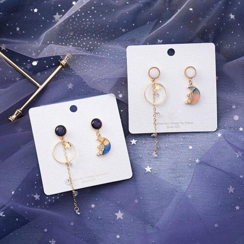 MENGJIQIAO 2019 Korean New Rhinestone Crystal Moon Star Asymmetric Drop Earrings For Women Girls Fashion Boucle D'oreille Gifts