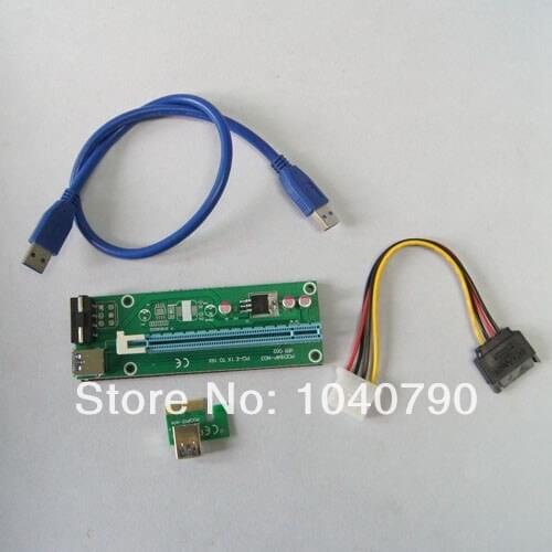 10pcs/lot PCI-E PCI E Express 1X to 16X Riser Card +USB 3.0 Extender Cable with power supply for bitcoin litecoin miner 60CM