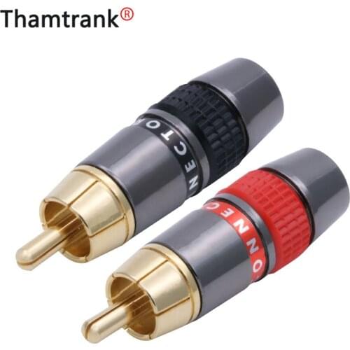 10pcs/lot RCA Connector Gold Plated Wire Connector 8mm Cable RCA Male Plug High Quality Speaker Plug Adapter 5 Pairs Red+Black