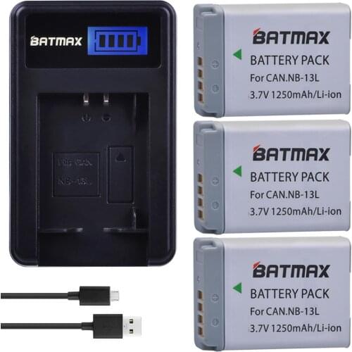 3Pc 1250MaH NB-13L NB 13L Battery + USB LCD Charger for Canon PowerShot G5 X G5X G7 X G7X G7 X Mark II G9 X G9X SX720 HS Cameras