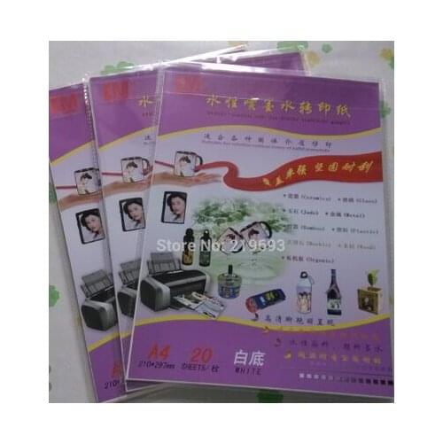 30 pieces/lot A4(210mm x 297mm) inkjet white color background water slide decal paper