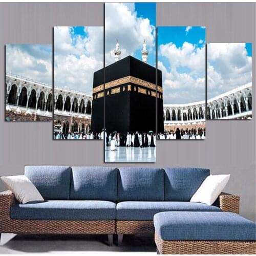 5Panel HD Print Islam Religious Hajj Round View Muslim Mosque Landscape on Canvas Wall Modular Painting for Living Room Cuadros