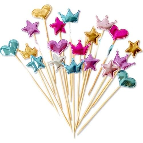 5 Pcs/lot Heart Star Crown Cake Topper For Birthday Cupcake Flag Baby Shower Party Wedding Decoration Supplies
