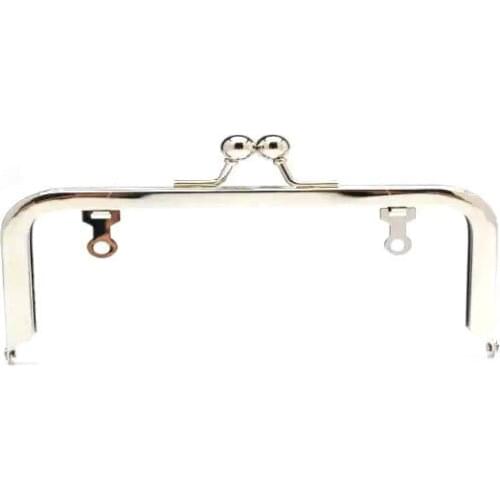 8 x 3 inches (20 x 7.5 cm) - Large Silver Ball Clasp Clutch Frame with Chain Loops