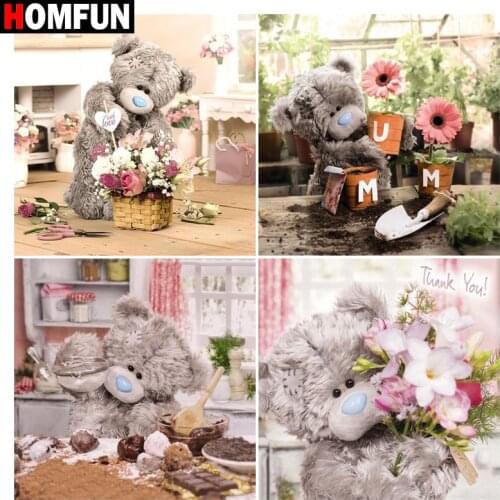 HOMFUN Full Square/Round Drill 5D DIY Diamond Painting "Bear doll flower" 3D Embroidery Cross Stitch 5D Home Decor Gift