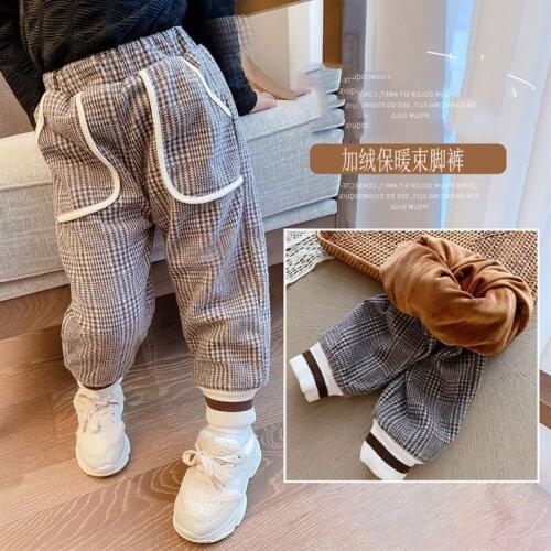 Girls Plus Velvet Pants Children Woolen Plaid Pants Kids Winter Thick Trousers Baby Autumn Winter Warm Casual Trousers