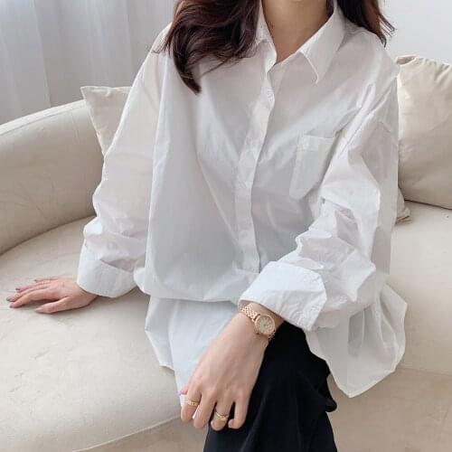 2020 Oversize Blouse Turn Down Collar Boyfriend Style Long Sleeve Womens Cotton Blouses Women Shirts Blusas Roupa Feminina