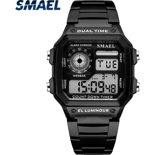 Mens Watches SMAEL Brand Stainless Steel Watch Military Alarm Clock Black Wristwatches 1818 Relogio Masculino Digital LED Watch