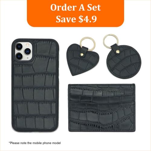 Customized Name Card Holder Leather Heart Keychain Embossed Crocodile Leather Phone Case For IPHONE 11,12 PRO MAX CASE Gift Set