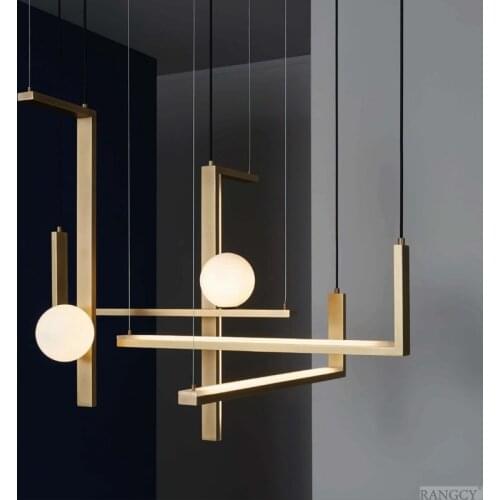 Designer postmodern chandelier led light luxury metal living room lamps dining room bedroom Nordic simple L shape hanging lamps