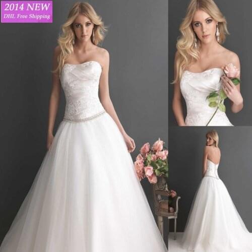 Equintado we-90 2019 novo a- querida linha sem mangas bordado cetim e tule branco vestidos vestidos de casamento wedding dresses