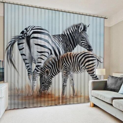 Photo Custom Size 3D Curtain Two color zebra Background Zebra Pattern bedroom Blackout Curtain Fabric 3D Window