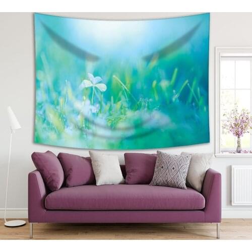 Tapestry Spring Flowers Grasses Sun Rays in Natural Soft Colors Sunny Morning Scenery Photo Green Blue