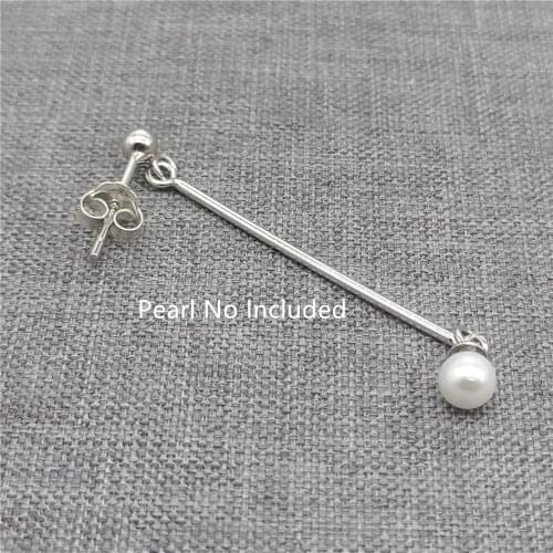 Sterling Silver Stud Ball Earring Rhodium Plated w/ Long Stick Drop Cup Peg