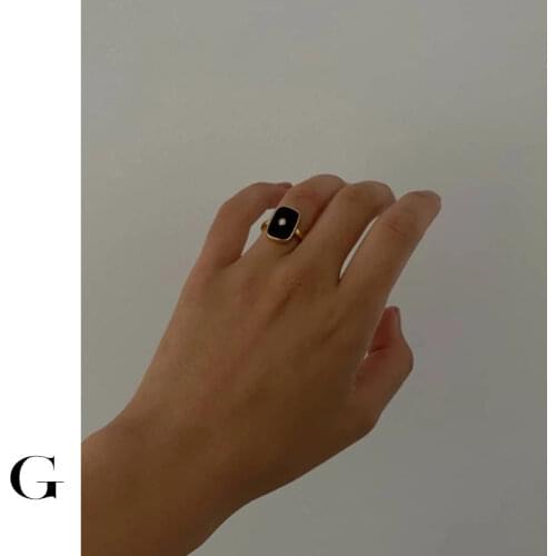 GHIDBK 2021 New Fashion Stainless Steel Black Square Cubic Zirconia Thin Rings for Women Street Style Summer Jewelry Wholesale