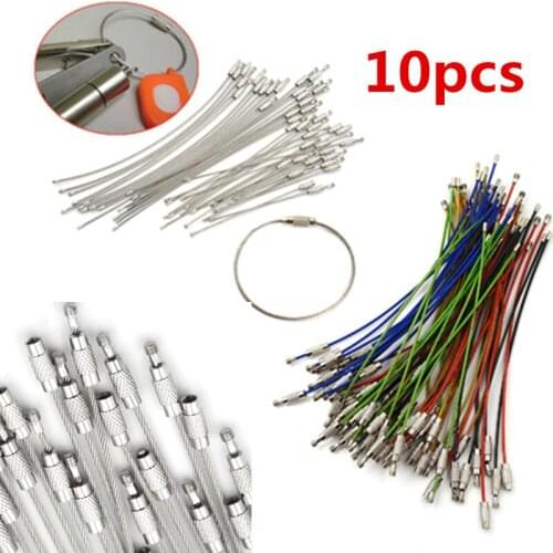 Hot! 10pcs Screw Locking Stainless Steel Wire Keychain Cable Rope Key Holder Keyring Key Chain Rings Cable Outdoor Tools Parts