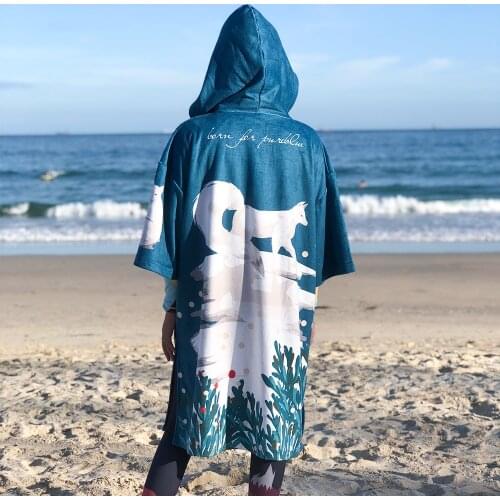 Microfiber Women Man Swimming Diving Bathrobe Cloak Printing Changing Robe Bath Towel Outdoor Hooded Beach Towel Poncho