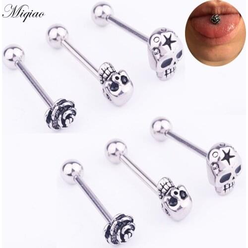 Miqiao 2pcs Explosive Skull Flower Tongue Ring Body Exquisite Piercing Jewelry