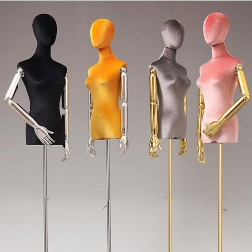 Model Women Half Length Colorful Velvet With Gold Arm Mannequin Fabric Customized