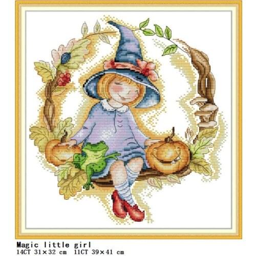 Magic little girl cross stitch kit character pattern 14CT printed fabric 11CT count canvas embroidery home decoration painting