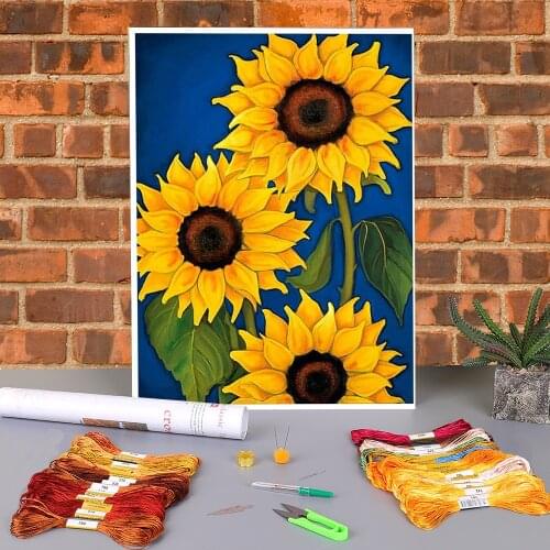Flower Sunflower Printed Canvas 11CT Cross Stitch DIY Embroidery Set DMC Threads Handmade Craft Hobby Knitting Counted Jewelry