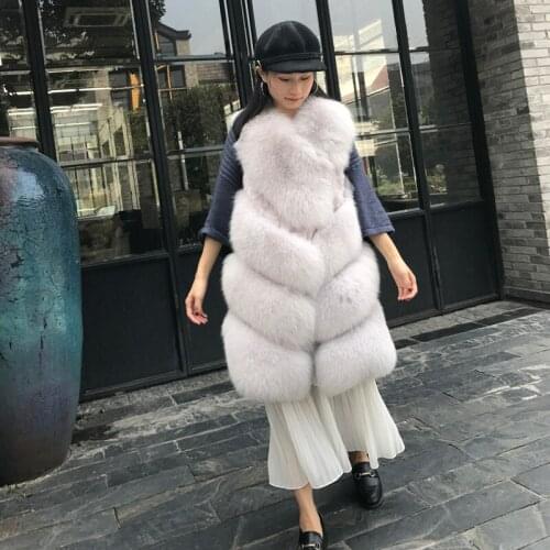 Real Vest Women Clothes Autumn Winter Warm Thick Fox Fur Coats Female Elegant Long Vests Coat Cappotto Donna ZL565