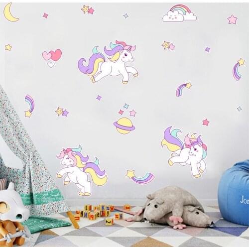 New unicorn wall sticker Cute animal cartoon sticker bedroom childrens room doodle decals Wall decoration PVC mural wallpaper