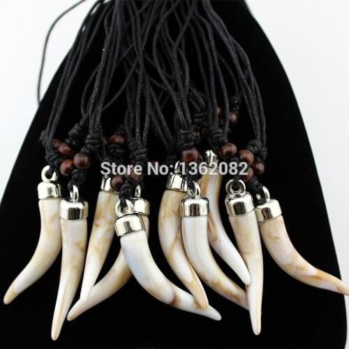 Wholesale lot 12pcs Acrylic Design Imitation Elephant tooth Necklace Wolf tooth pendant Amulet Gift MN579