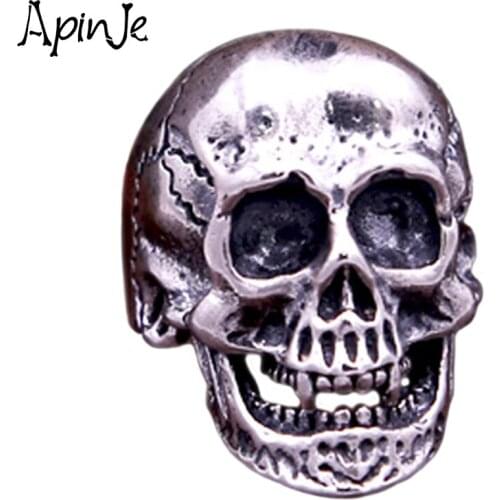 Apinje Handmade 925 Sterling Silver Skull Ring for Men Creativity Hip Hop Rock Thai Silver Punk Gothic Jewelry Open Rings