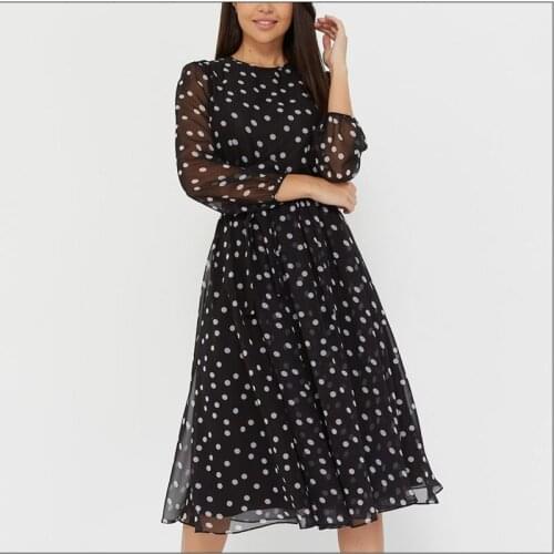 Vintage Dot Printing Women Spring Chiffon Dress Summer Fashion Casual Dress Boho Beach Women A-line Vestidos