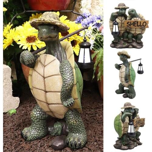 Hiking Tortoise with Straw Hat Statue Garden Ornament Desktop Decoration TN88