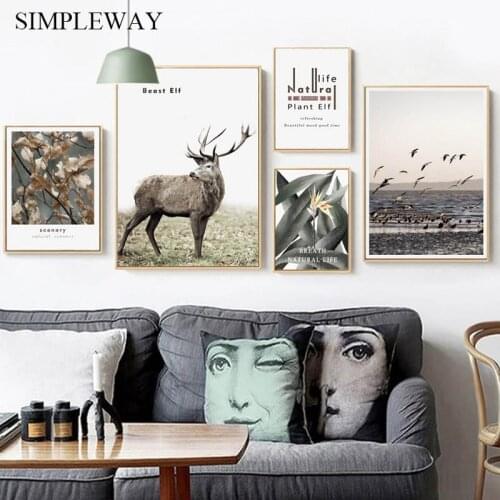 Scandinavian Forest Deer Animal Poster Nordic Nature Landscape Canvas Print Wall Art Painting Decorative Picture Home Decor
