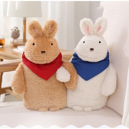 Rubber Hot Water Bottle with Plush Rabbit Cover, 620ml, Cute Water Injection Hand Body Warmer Bag Great for Pain Relief