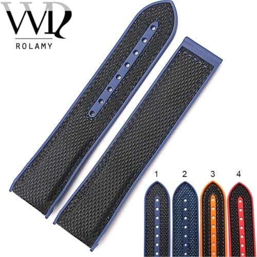 Rolamy 20 22mm Wholesale Hot Sell Rubber Silicone With Nylon Replacement Watch Band Strap Belt For Omega Planet Ocean 45 42mm