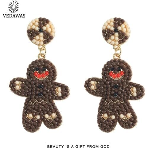 Vedawas 2021 Christmas Gingerbread Man Earrings for Women Gift Boho Luxury Metal Beads Colorful Cute Drop Earring Jewelry Gifts
