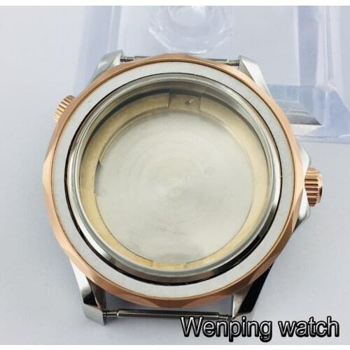 41mm rose gold stainless steel watch case sapphire glass fit ETA 2836 NH35 36 Miyota 8215 821A automatic movement