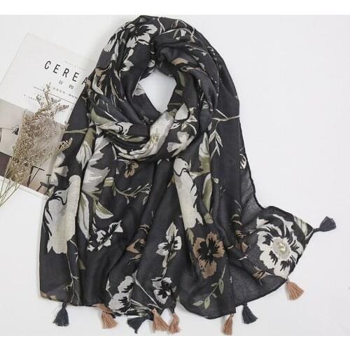 New Arrival Tassels Floral Printed Scarf Shawls Women Fashion Muslim Head Wraps Large Size Cotton Flower Scarves 1PC Retail
