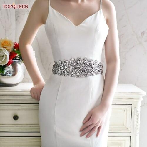 TOPQUEEN S15 Wedding Dress Belt Bridal Wide Belt with Rhinestones Belt for Women Luxury Designer Brand Bridesmaid Dresses Belts