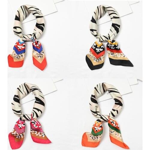 Yishine Wholesale 20pcs 4 Colors Multifunction Sweet Leopard Women Satin Wraps Scarves Shawl Polyester Silk Scarf Handkerchief