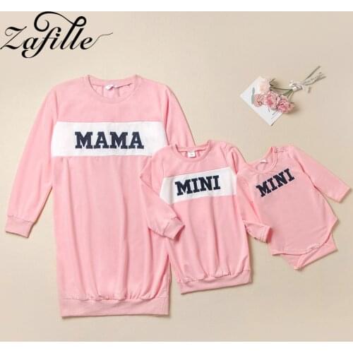 ZAFILLE Mommy and me clothes Letter Mini Pink Family Sweatshirts Mama Kids Clothes Family Look Mother and Daughter Clothes