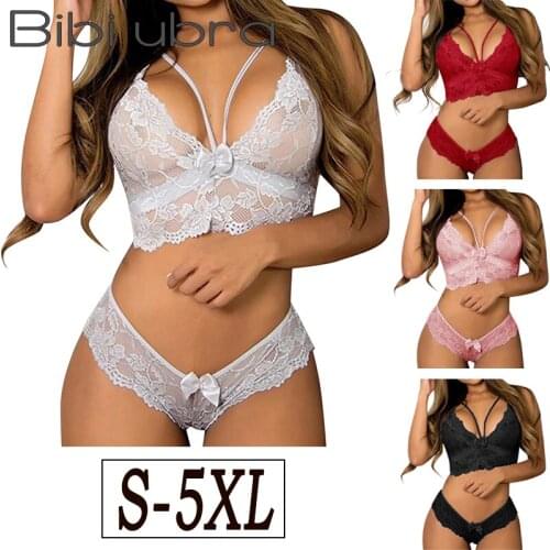 Womens Sexy Lace Floral Underwear Set Female Erotic Plus Size 5xl Solid Sexy Bra Lingerie Corset Sets Lace Bra+Thongs Nightwear