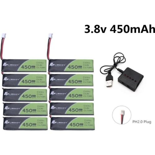 10pcs 1S 3.8V HV 4.35V 450mAh LiPo Battery 80C/160C With PH2.0 Plug for RC FPV Drone M80S Tiny7 Beta75S Emax Tinyhawk Snapper7
