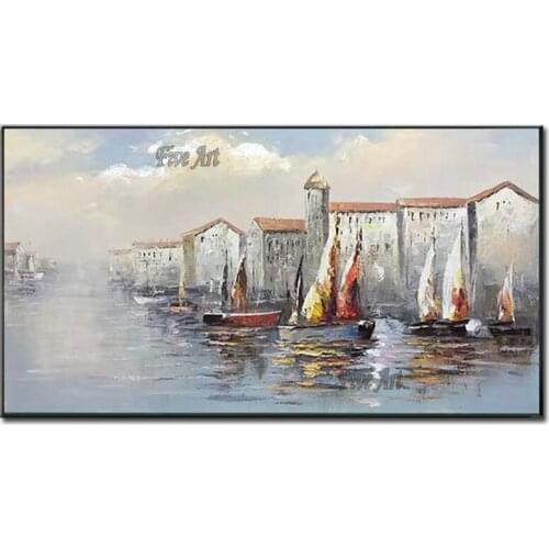 100% Hand-painted Abstract Mediterranean Seascape Oil Painting Wall Decor Canvas Art Unframed Modern Home Artwork Painting Piece