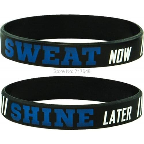 100pcs Inspirational Quote SWEAT now SHINE later wristband silicone bracelets free shipping by ePacket A