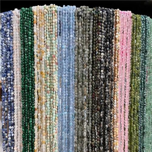 4/6mm Natural Flat Round Coin Stone Beads Faceted Quartz Agates Jades Loose Beads for Jewelry Making DIY Craft Accessorie 15