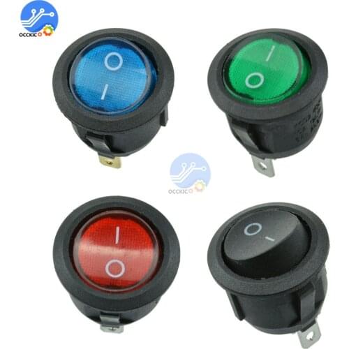 5Pcs Mini Round Blue/Green/Red/Black 3 Pin SPDT ON-OFF Rocker Switch Snap-in