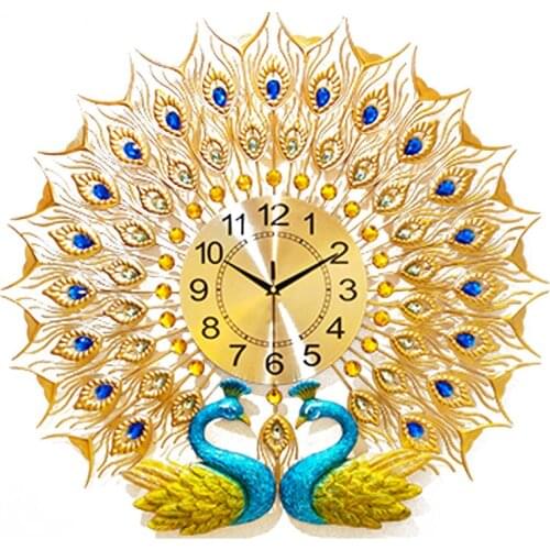 Big crystal Peacock wall clocks wall home decor wall clock modern design wall watches wedding decoration dropshipping