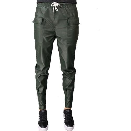 Plus size Elasticity pu leather pants women thick harem pants loose high waist faux leather pants women pants cargo pants women
